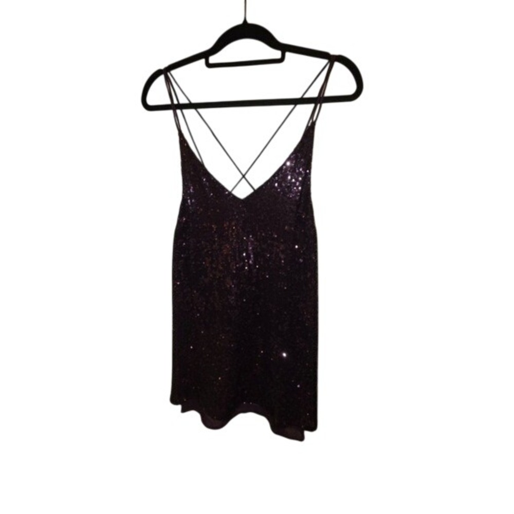 Free People Dark Purple Sequin Tank Top Womens XS Cross Back Strap - Picture 2 of 7